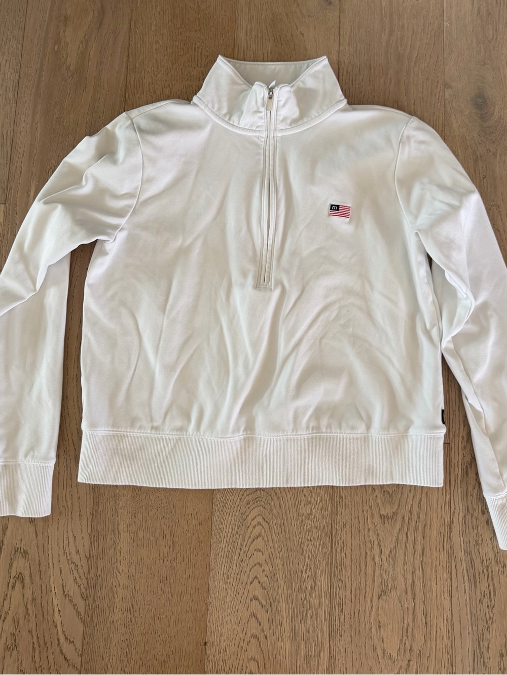 TravisMathew Women's White Performance 1/4-Zip Pullover Sweatshirt USA Flag M